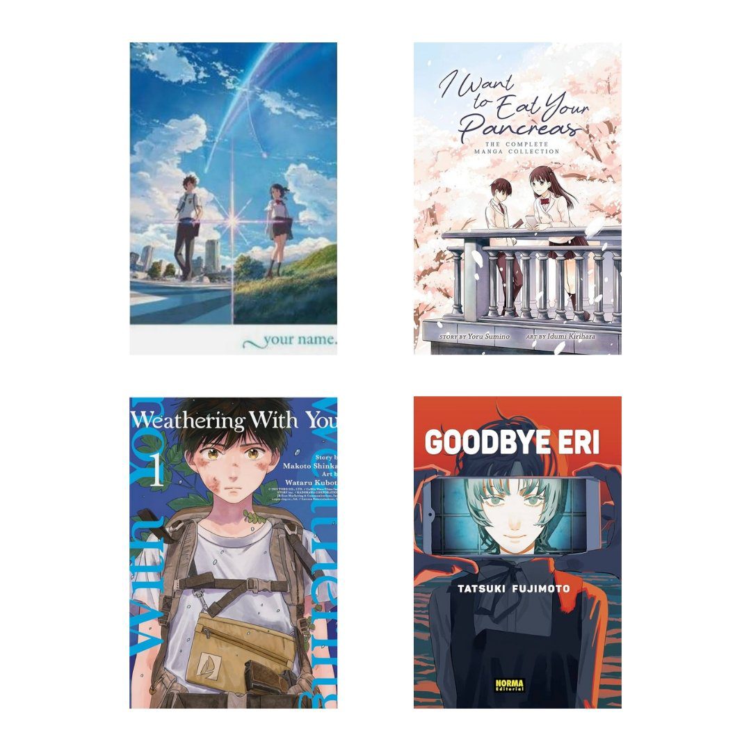 Your name + I want to eat your pancreas + Weathering with you + Goodbye Eri