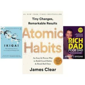 Ikigai (Hardcover) + Atomic Habits + Rich dad Poor dad (self help combo)